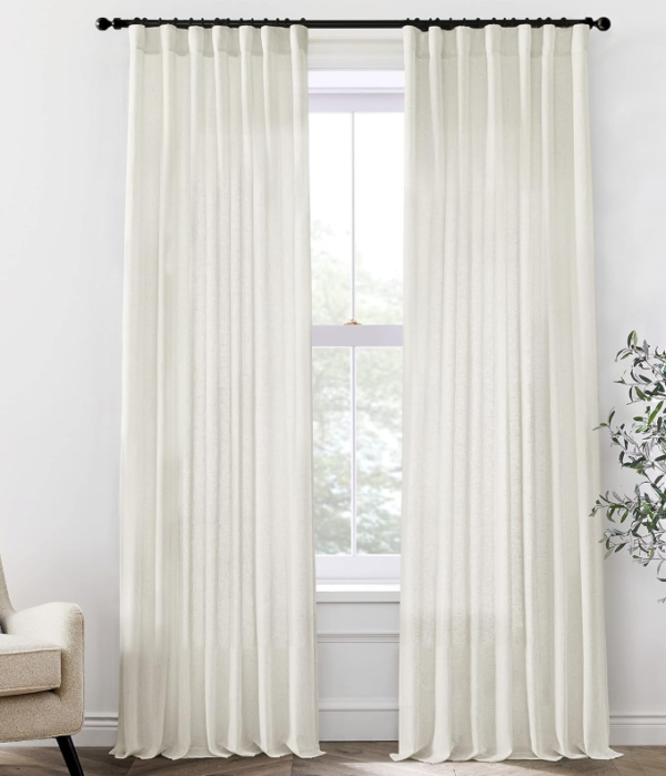 Linen Blend Extra Long Sheer Curtains (with hooks)